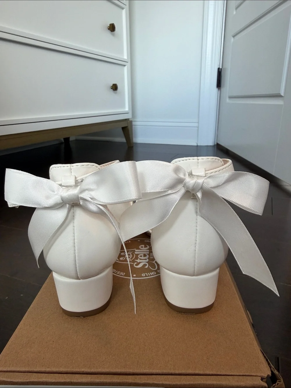 Stellah White Ankle-Strap Dress Heels with Ribbon Tie